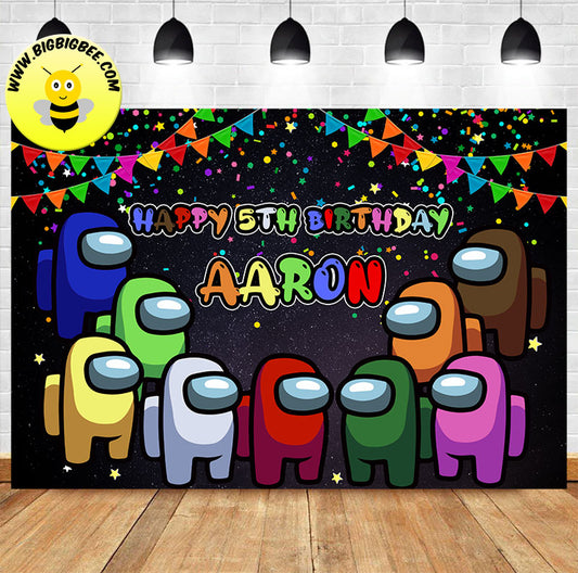 Custom Among Us Game Theme Birthday Backdrop Banner Deliver to USA UK Australia Canada