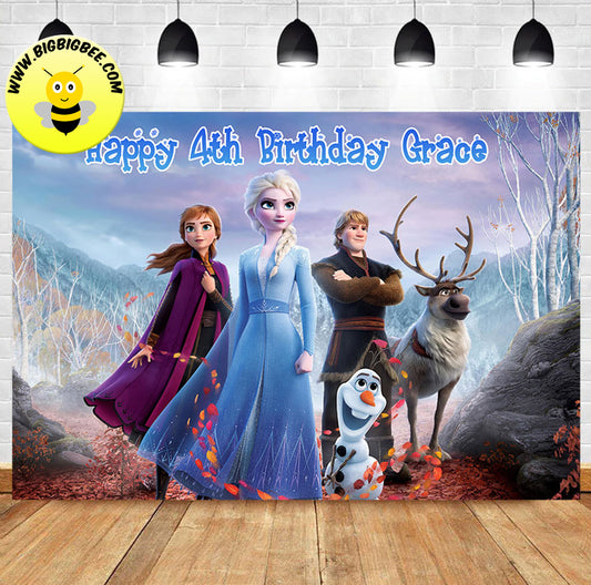 Custom Frozen Elsa Anna Theme Birthday Backdrop Banner Deliver to USA UK Australia Canada