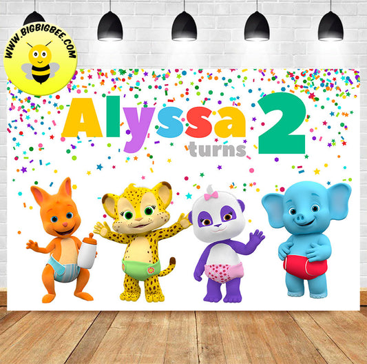 Custom Word Party Animals Panda Wallaby Cheetah Elephant Baby Backdrop Banner