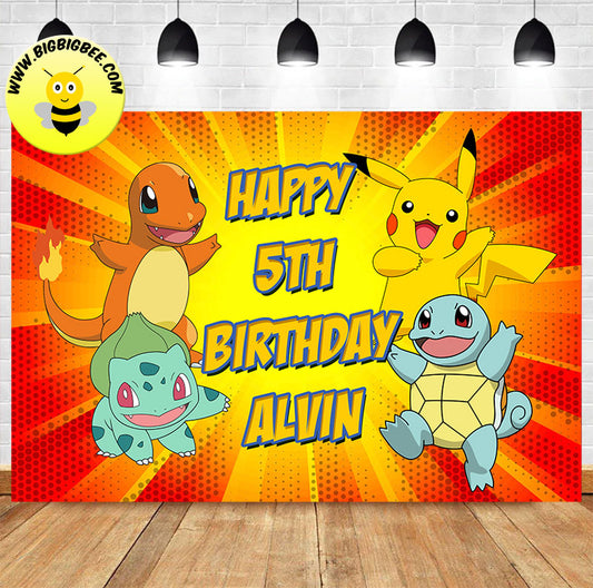 Custom Pokemon Pikachu Bulbasaur Squirtle Charmander Birthday Banner
