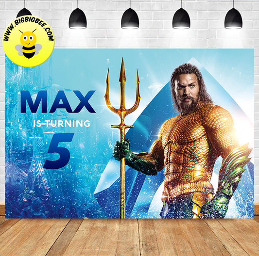 Custom Aquaman Jason Momoa Birthday Backdrop Banner