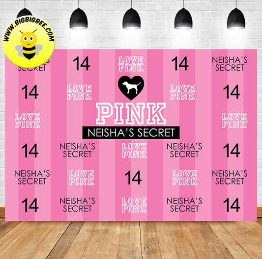 Custom Victoria's Secret LOVE PINK Theme Birthday Backdrop Banner