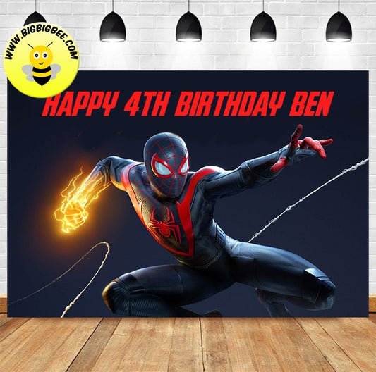 Custom Miles Morales Spiderman Theme Birthday Backdrop Banner Deliver to USA UK Australia Canada