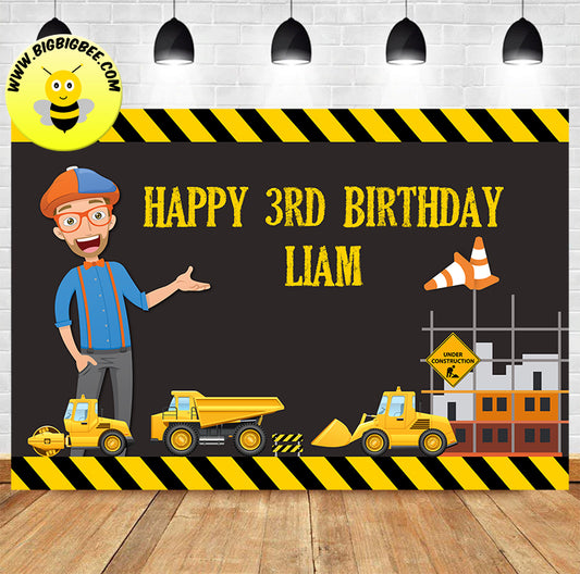 Custom Blippi Construction Transport Digger Theme Birthday Backdrop Banner