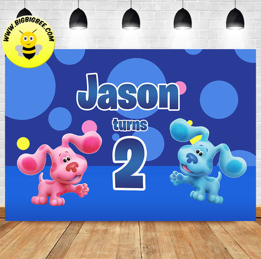 Custom Magenta Blue Clues Theme Birthday Backdrop Banner Deliver to USA UK Australia Canada