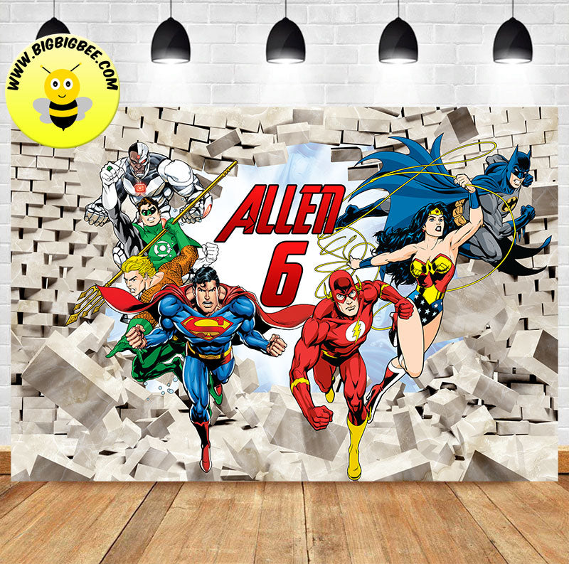 Custom Justice League DC Comics Flash Superman Batman Birthday Banner Backdrop Deliver to USA UK Australia Canada