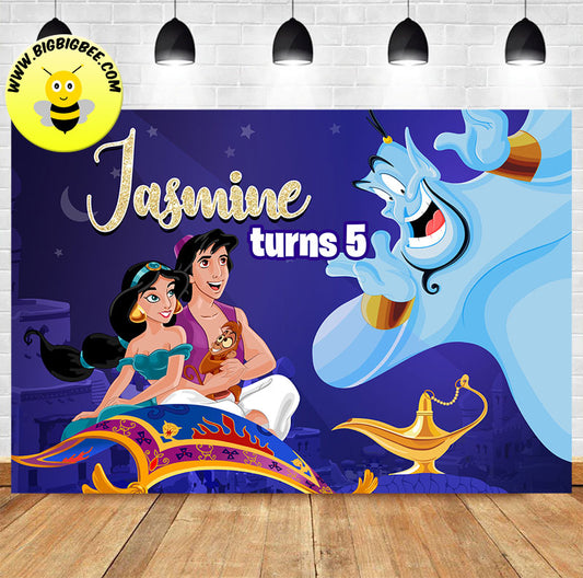 Custom Personalised Aladdin Princess Jasmine Genie Magical Oil Lamp Birthday Backdrop Banner