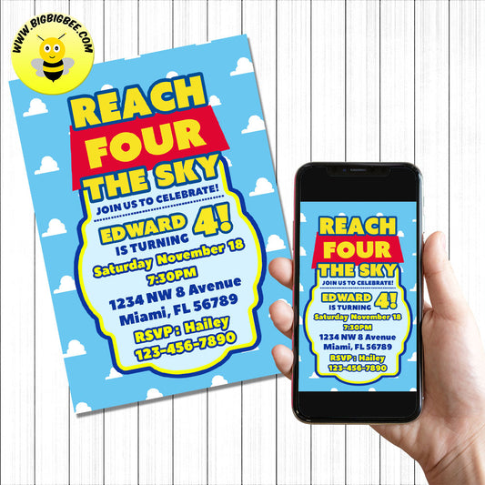 Toy Story Reach Four the Sky Invitation Digital Invitation Birthday Printable Card