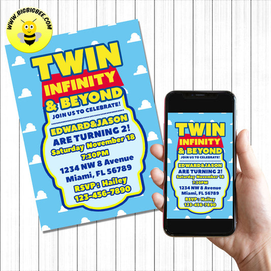 Toy Story Twin Infinity and Beyond Invitation Digital Invitation Birthday Printable Card