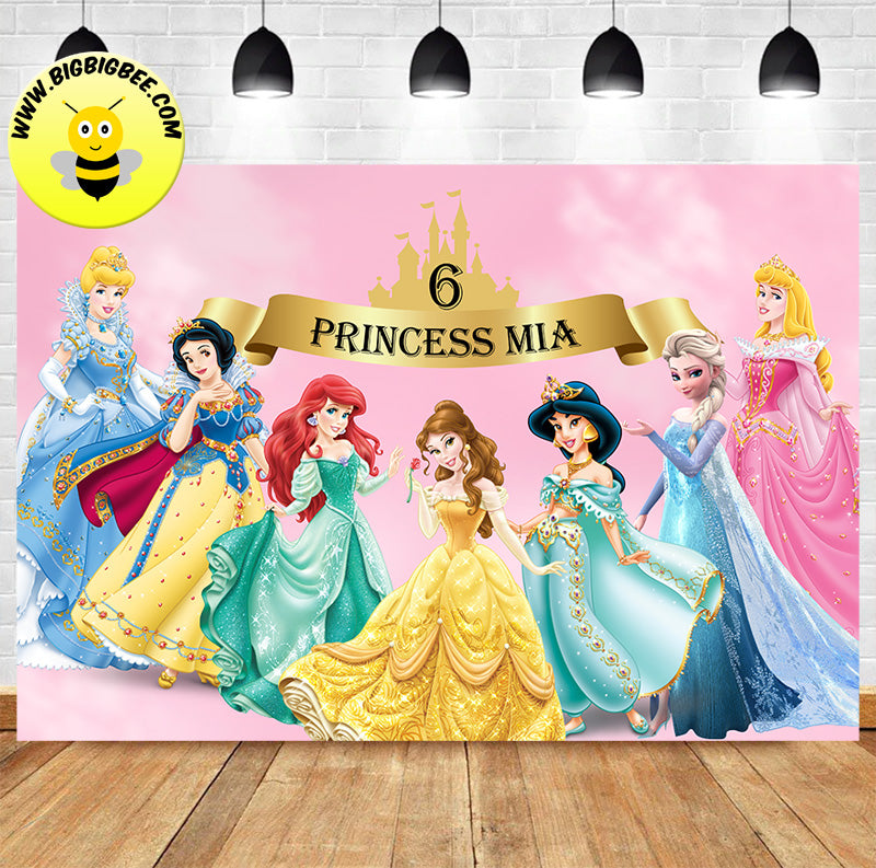 Custom Personalised Disney Princesses Castle Theme Birthday Backdrop Banner Deliver to USA UK Australia Canada