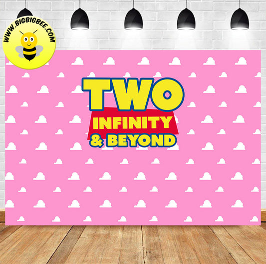 Custom Pink Toy Story Logo Two Infinity Beyond Theme Birthday Backdrop Banner