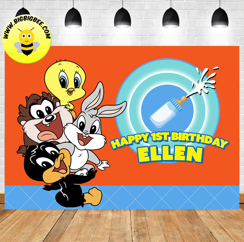 Custom Baby Looney Tunes Birthday Backdrop Banner. Ship to USA, Canada, Australia, United Kingdom