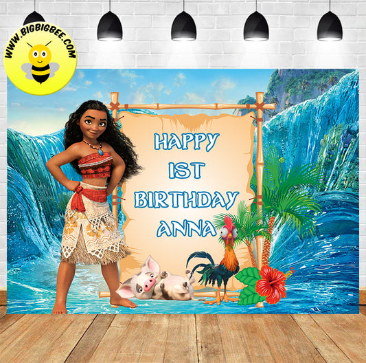 Custom Disney Moana Maui Theme Birthday Backdrop