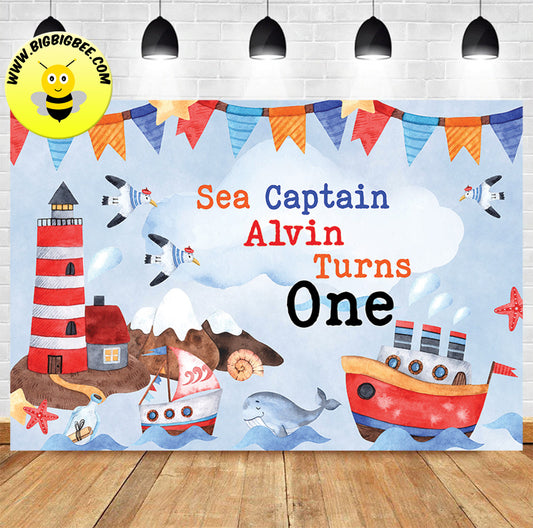 Custom Nautical Theme Birthday Backdrop Banner