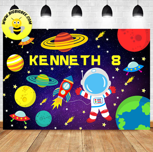 Custom Space Astronaut Theme Birthday Backdrop Banner