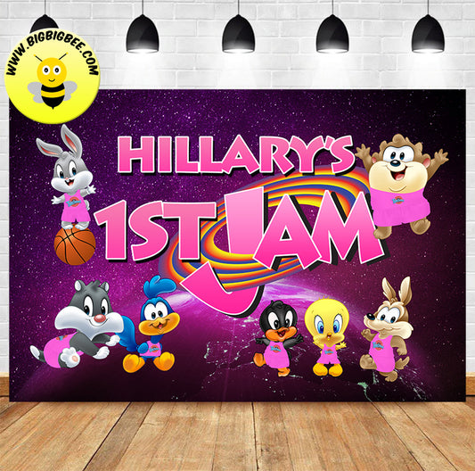 Custom Space Jam Logo Baby Characters Birthday Theme Backdrop Banner