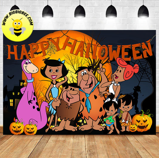 The Flintstones Happy Halloween Theme Banner Backdrop. Ship worldwide