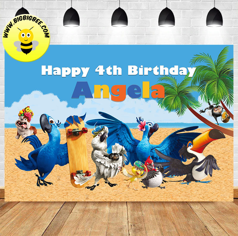 Custom Rio Movie Blu Macaw Parrot Bird Theme Birthday Backdrop Banner
