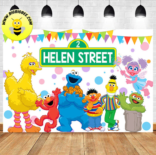 Custom Sesame Street Elmo Abby Cadabby Theme Birthday Backdrop Banner