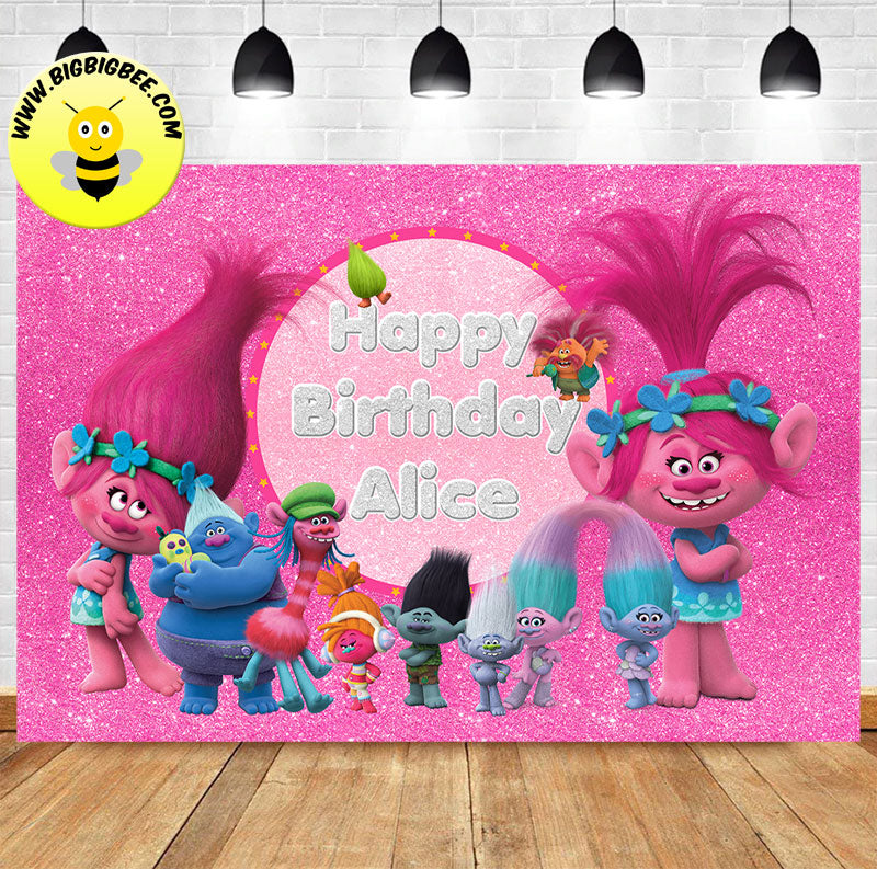 Custom Trolls World Tour Theme Birthday Banner Backdrop