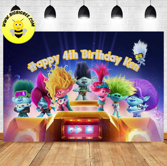 Custom Trolls Band Together Theme Poppy Barb Birthday Backdrop Banner