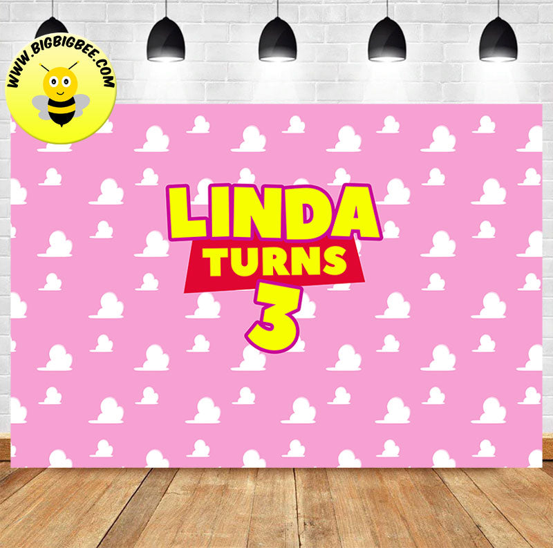 Custom Toy Story Pink Sky Background Birthday Backdrop