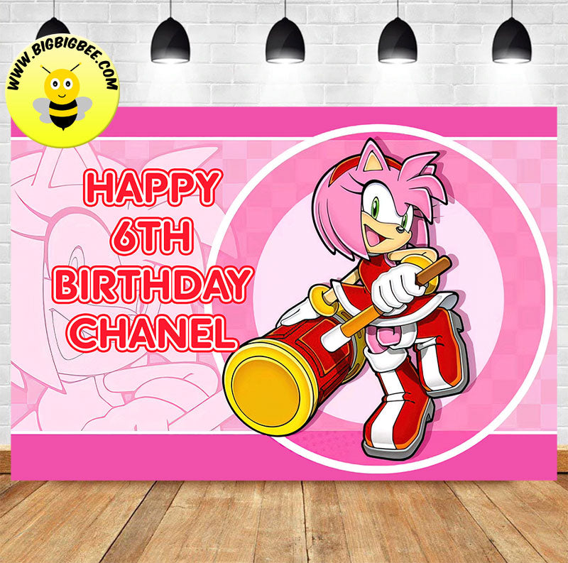 Custom Amy Rose Sonic the Hedgehog Theme Birthday Backdrop Banner