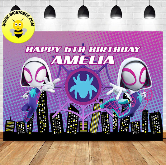 Custom Gwen Stacy Ghost Spider Spidey and His Amazing Friends Background Theme Birthday Backdrop Banner