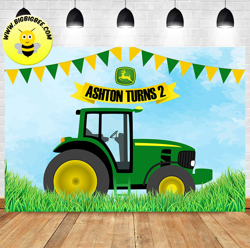 Custom John Deere Tractor Farm House Birthday Banner Backdrop. Shipping to US, UK, Australia and Canada.