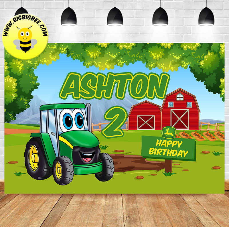 Custom John Deere Tractor Farm House Birthday Banner Backdrop. Shipping to US, UK, Australia and Canada.