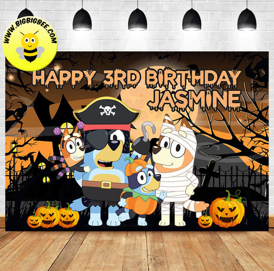 Custom Bluey Halloween Theme Birthday Banner backdrop