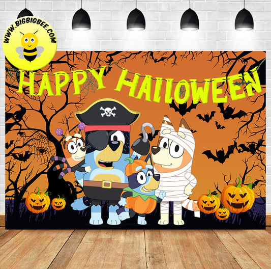 Custom Bluey Halloween Theme Birthday Banner backdrop