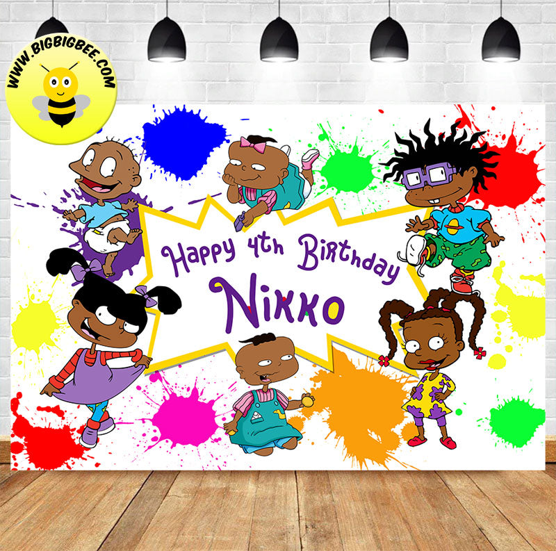 Custom African American Skin Rugrats Theme Birthday Backdrop Banner