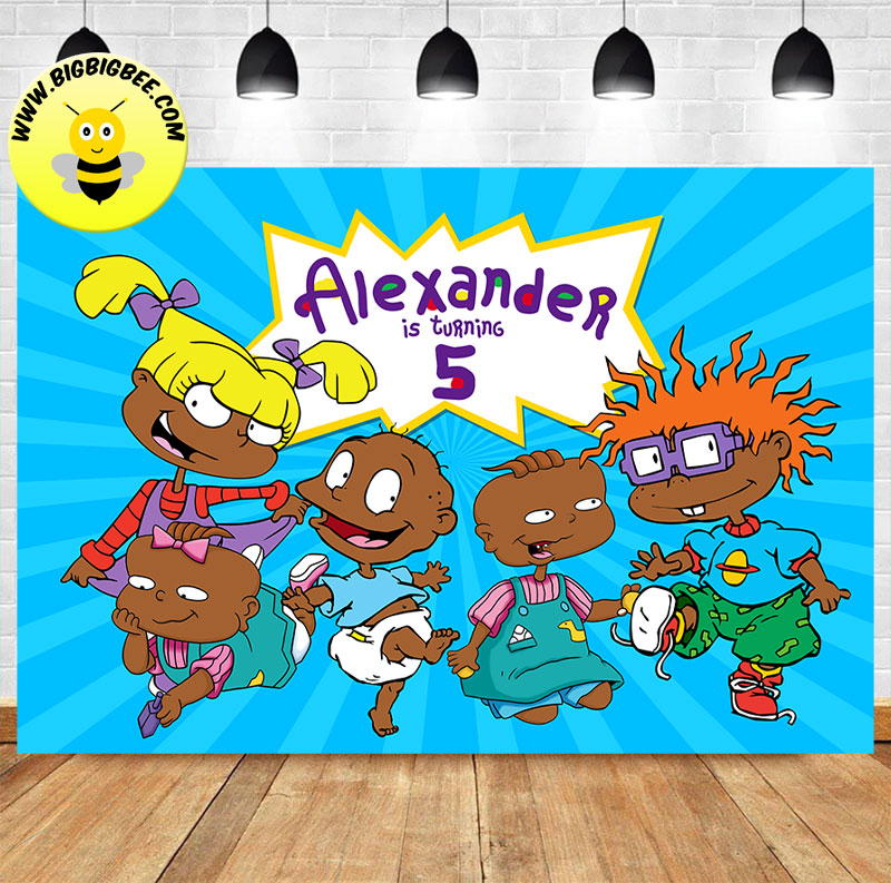 Custom African American Skin Rugrats Theme Birthday Backdrop Banner