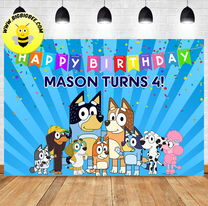 Custom Bluey Family Theme Birthday Backdrop Banner