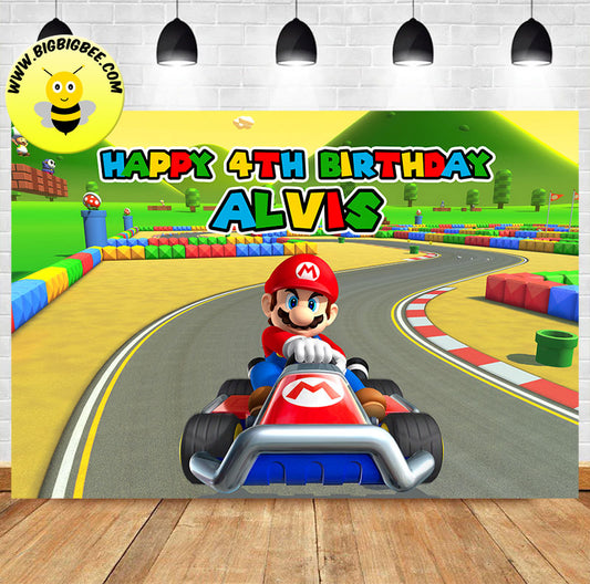 Custom Super Mario Bros Supermario Kart Theme Birthday Backdrop Banner