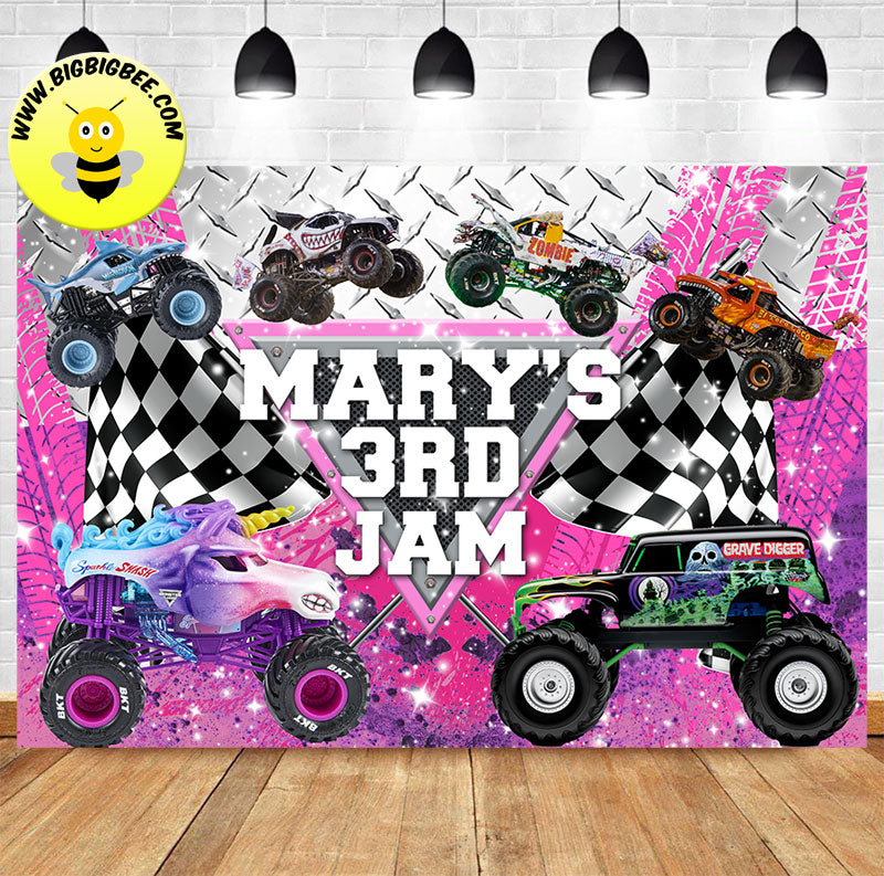Custom Monster Jam Logo Truck Sparkle Smash  Grave Digger
 Logo Birthday Backdrop