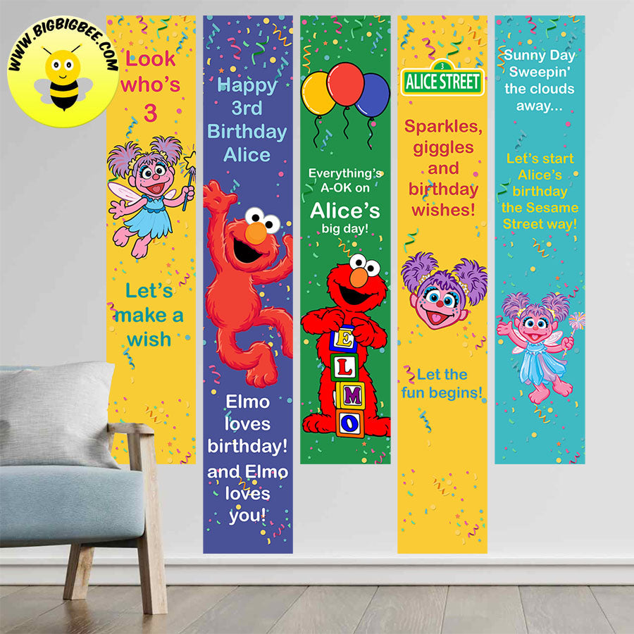 Custom Sesame Street Elmo Abby Cadabby Birthday Banner Set