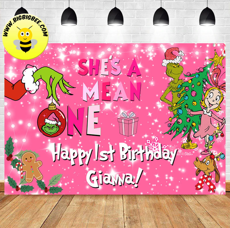 Custom Grinch She's a Mean One Birthday Theme Birthday Backdrop Banner