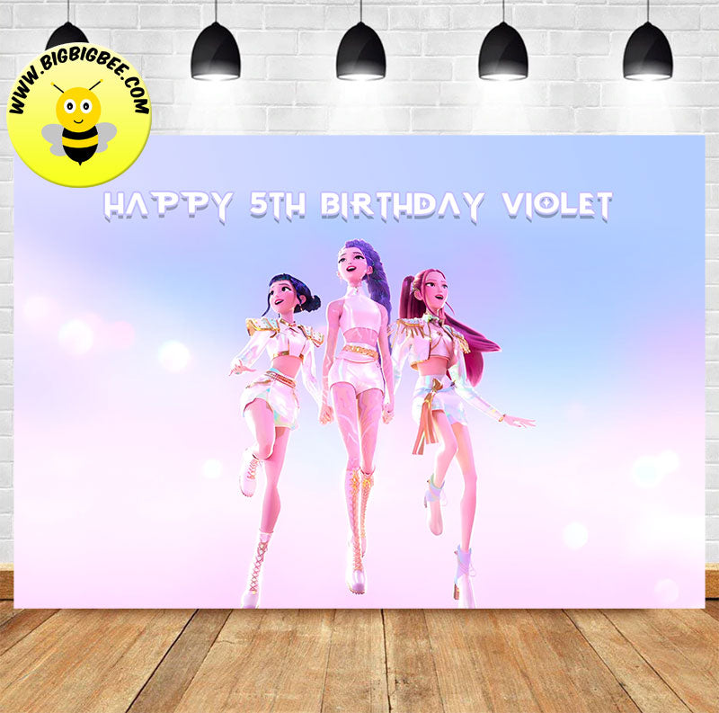 Custom KPop Demon Hunter Huntrix Sparkle Birthday Backdrop