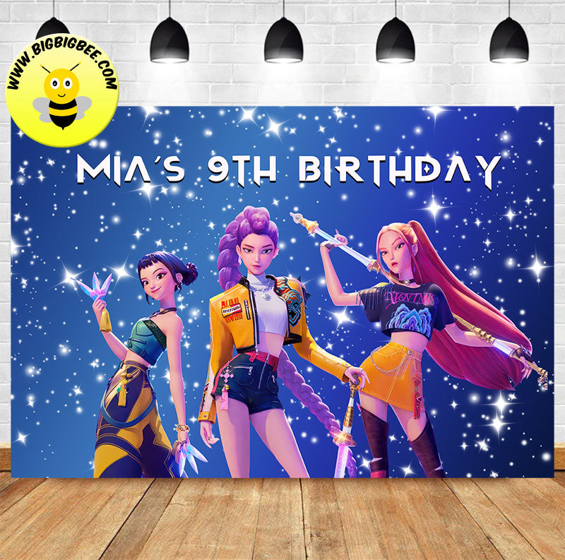 Custom KPop Demon Hunter Huntrix Sparkle Birthday Backdrop