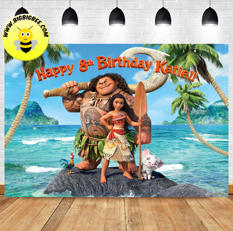 Custom Disney Moana Maui Theme Birthday Backdrop