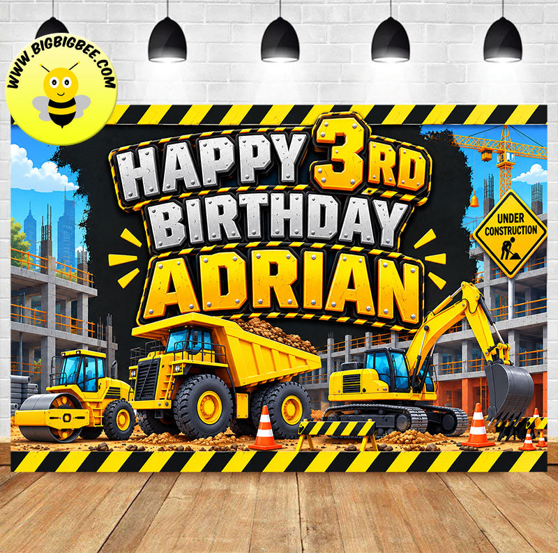 Custom Construction Transport Digger Theme Birthday Backdrop Banner