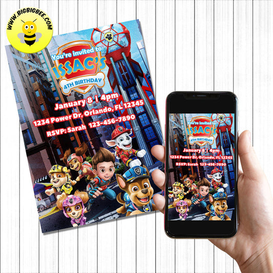 PAW Patrol The Movie: Adventure City Calls Invitation Digital Invitation Birthday Printable Card