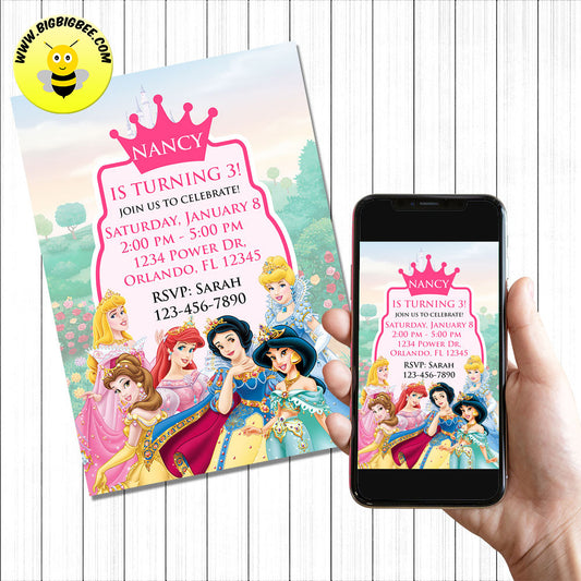 Disney Princess Invitation Digital Invitation Birthday Printable Card