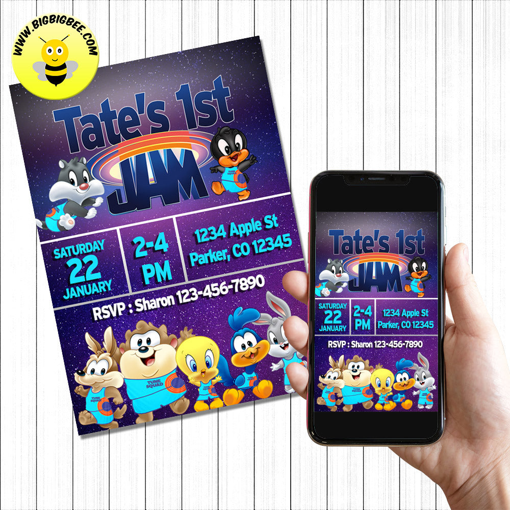 Baby Space Jam Invitation Digital Invitation Birthday Printable Card