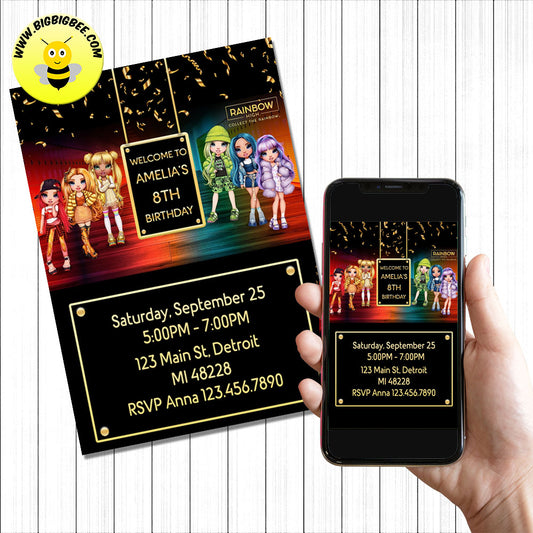 Rainbow High Digital Printable Invitation Card
