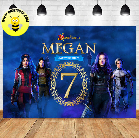 Custom Disney Descendants 3 Mal Evie Jay Carlos Theme Birthday Banner Backdrop Deliver to USA UK Australia Canada