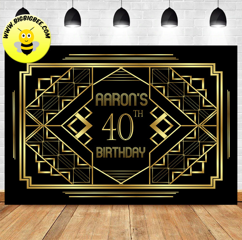 Custom Gatsby Gold Black Theme Birthday Backdrop Banner Deliver to USA UK Australia Canada