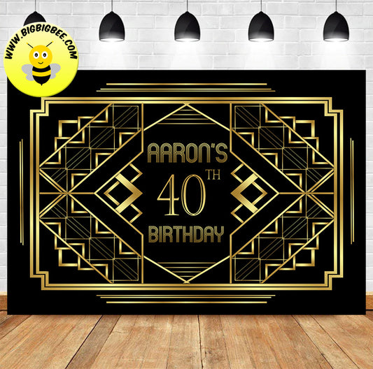 Custom Gatsby Gold Black Theme Birthday Backdrop Banner Deliver to USA UK Australia Canada